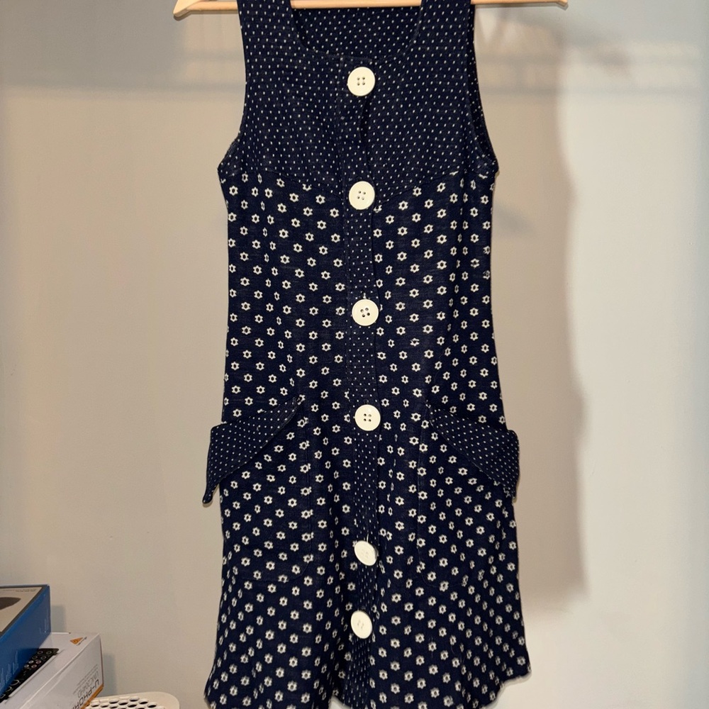 Vintage Navy Polka Dot Midi Dress from Japan